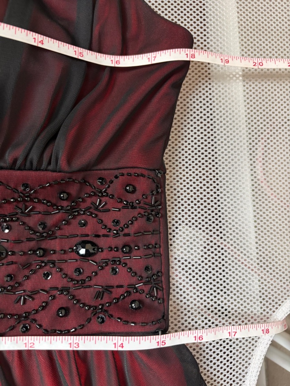 Jessica Howard Red Black Sheer Layered Beaded Waist Cocktail Dress 10 Goth EUC - Picture 13 of 16